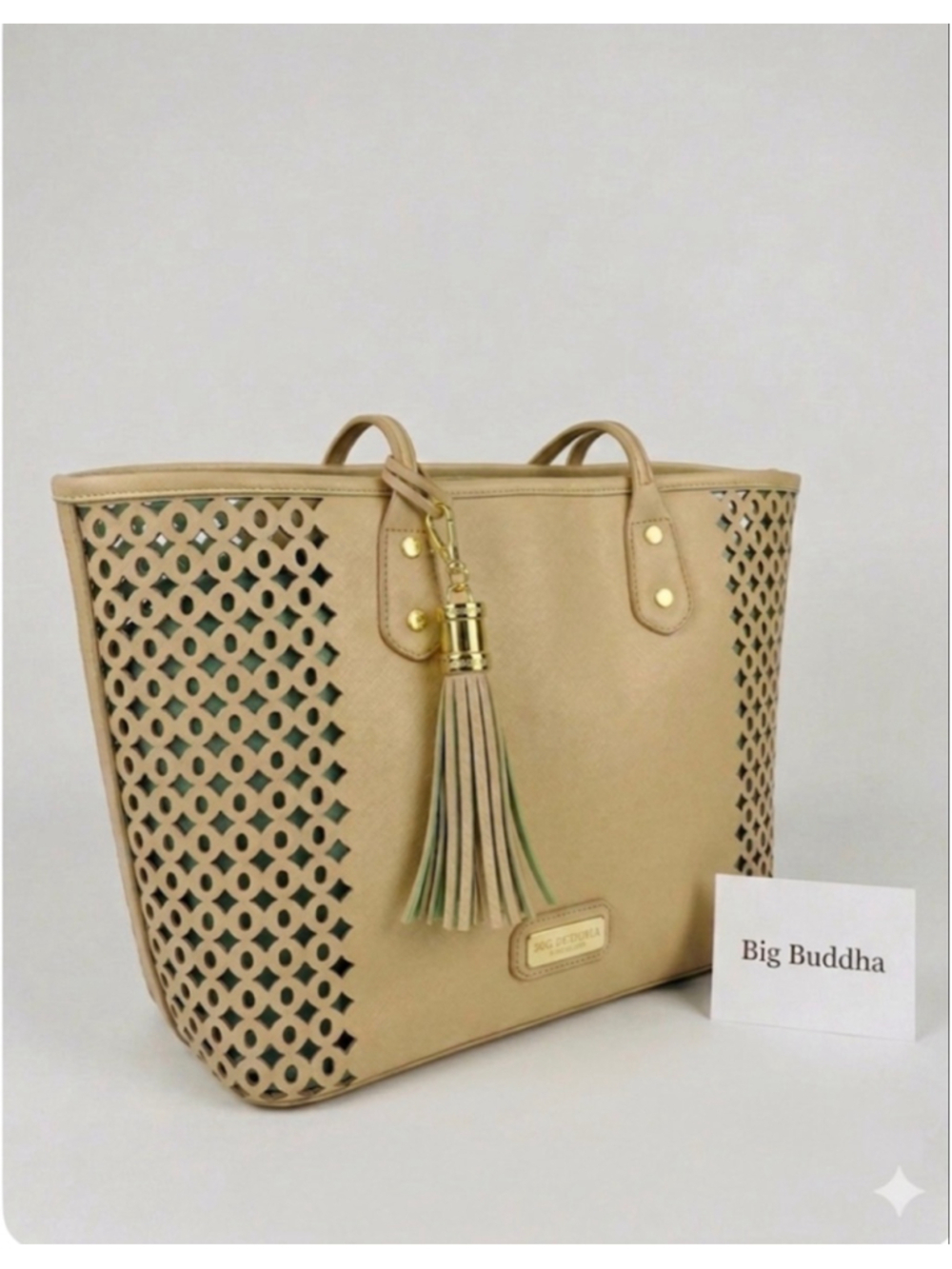 Big Buddha Beige Green Laser Cut Tote Bag